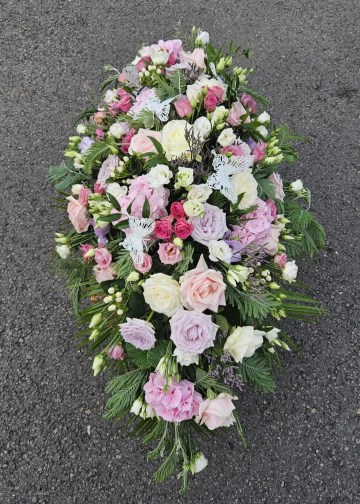 Ivory and Pink Casket Spray With Butterfly Detailing