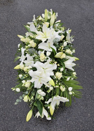 Ivory Rose Lily and Lisianthus Casket Spray 