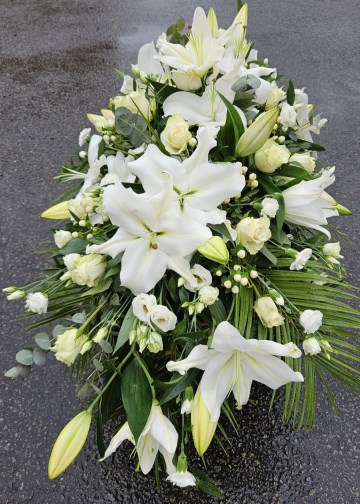 Ivory Rose Lily and Lisianthus Casket Spray 