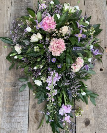 pink and lilac mixed single ended spray - funeral tribute flowers 