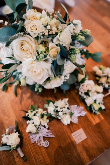 ivory and white bridal bouquet - avalanche rose - lisianthus - hydrangea - wedding at wooten park wedding venue 