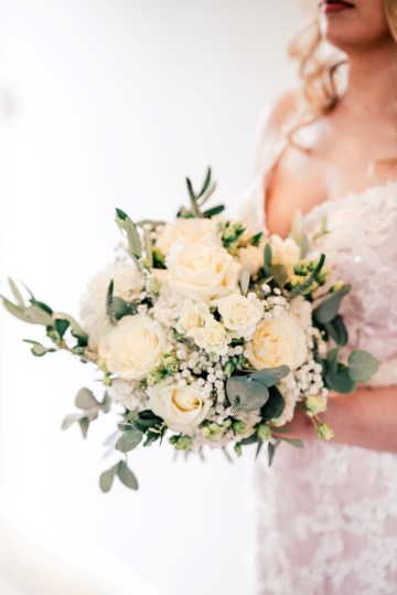 ivory and white wedding flowers - ivory avalanche roses - lisianthus - hydrangea - bridal bouquet - wedding at Wooten Park Wedding Venue 