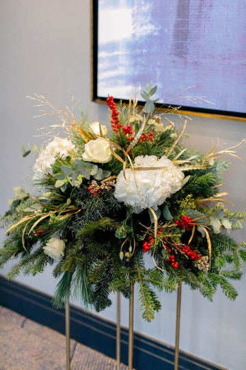 christmas wedding in solihull - festive wedding flowers - ivory and ruby wedding flowers - moongate flowers - ceremony flowers 