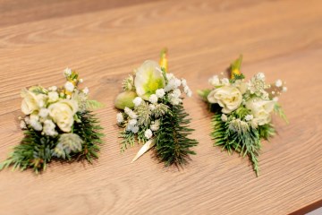 christmas wedding in solihull - festive wedding flowers - ivory and ruby wedding flowers - buttonholes and corsages 