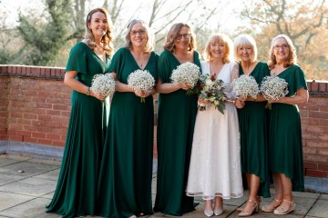 	christmas wedding in solihull - festive wedding flowers - ivory and ruby wedding flowers - bridal bouquet - gypsophilla bridesmaids bouquets