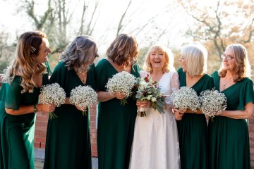 christmas wedding in solihull - festive wedding flowers - ivory and ruby wedding flowers - bridal bouquet - gypsophilla bridesmaids bouquets