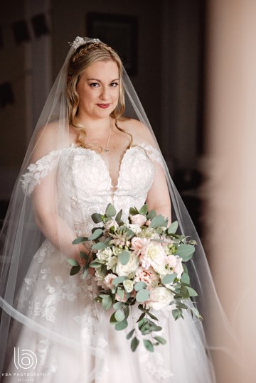 Bridal bouquet soft blush flowers - sweet avalanche roses - dahlia - mansfield park spray roses - astilbe - eucalyptus lisianthus - blush wedding - shustoke farm barn 