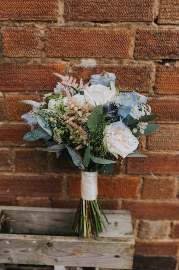 Blush And Blue Bridal Bouquet - blush and blue wedding flowers - sweet avalanche - blue delphinium - blush astilbe - blue eryngium - waxflower 