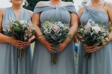 Blush And Blue Bridal Bouquet - blush and blue wedding flowers - sweet avalanche - blue delphinium - blush astilbe - blue eryngium - waxflower -bridesmaids flowers