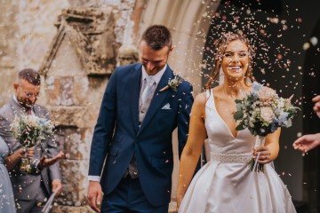 Blush And Blue Bridal Bouquet - blush and blue wedding flowers - sweet avalanche - blue delphinium - blush astilbe - blue eryngium - waxflower 