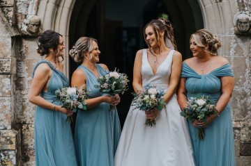 Blush And Blue Bridal Bouquet - blush and blue wedding flowers - sweet avalanche - blue delphinium - blush astilbe - blue eryngium - waxflower 