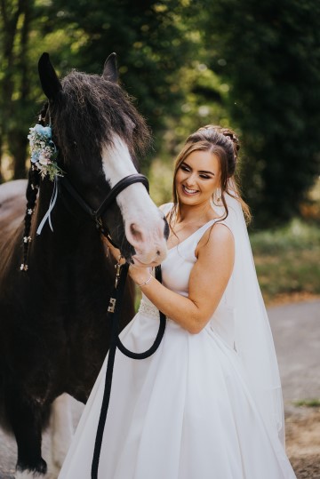 Blush And Blue Bridal Bouquet - blush and blue wedding flowers - sweet avalanche - blue delphinium - blush astilbe - blue eryngium - waxflower - flowers for horse reigns 