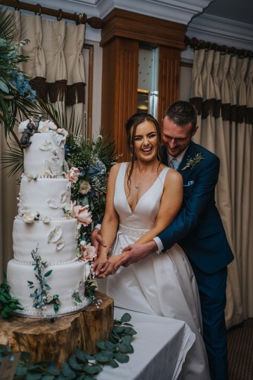 Blush And Blue Bridal Bouquet - blush and blue wedding flowers - sweet avalanche - blue delphinium - blush astilbe - blue eryngium - waxflower - cake flowers