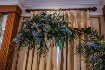 Blush And Blue Bridal Bouquet - blush and blue wedding flowers - sweet avalanche - blue delphinium - blush astilbe - blue eryngium - waxflower - moongate flowers