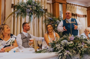 Blush And Blue Bridal Bouquet - blush and blue wedding flowers - sweet avalanche - blue delphinium - blush astilbe - blue eryngium - waxflower - moongate flowers