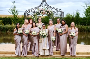 Ivory wedding flowers - bridal bouquet - Highland Barn Atherstone - Ivory Avalanche Roses - Frilly Lisianthus - gypsophila - spray Roses - eucalyptus - Indian Bride - barn wedding  