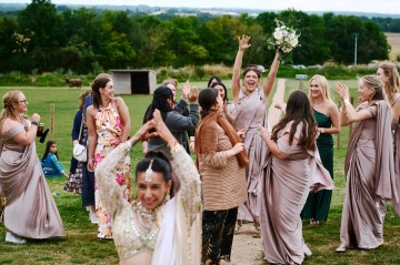 Ivory wedding flowers - bridal bouquet - Highland Barn Atherstone - Ivory Avalanche Roses - Frilly Lisianthus - gypsophila - spray Roses - eucalyptus - Indian Bride - barn wedding  