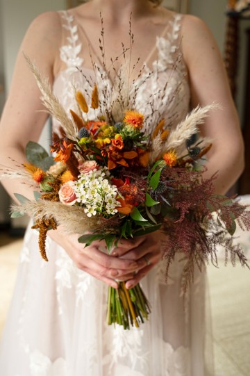 bridal bouquet - autumnal wedding flowers - shustoke farm barns wedding coleshill