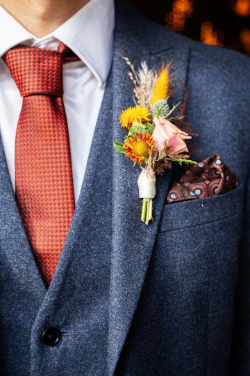 grooms Buttonhole flowers - autumnal wedding flowers - shustoke farm barns wedding coleshill