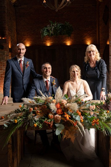 ceremony flowers - registrar table flowers - autumnal wedding flowers - shustoke farm barns wedding coleshill