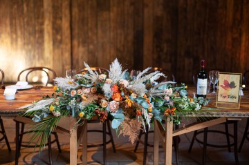 registrar table flowers - wedding venue flowers - autumnal wedding flowers - shustoke farm barns wedding coleshill