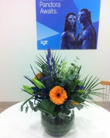 Lily, Gerbera & Acconitum Glob Vase Display For IGT At ICE Totally Gaming Excel