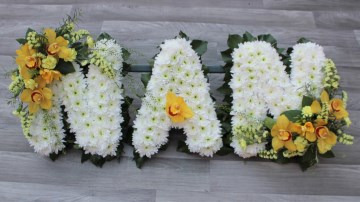 Foliage Edge - White Based Letters - Yellow Orchid Sprays