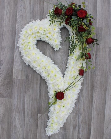 Swinging Heart Design - White Base With Red Rose Sprays 