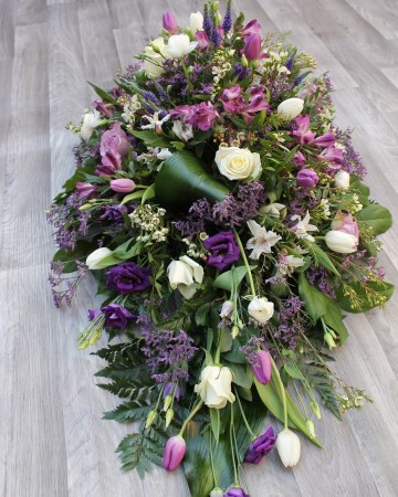 Country Garden Casket Spray In Lilac, Purple And Ivory 