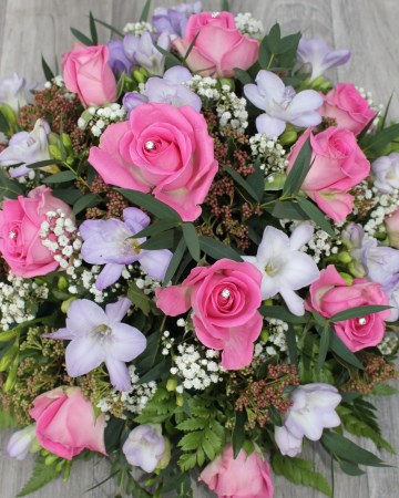 Rose And Freesia Posy Display - Pink- Lilac