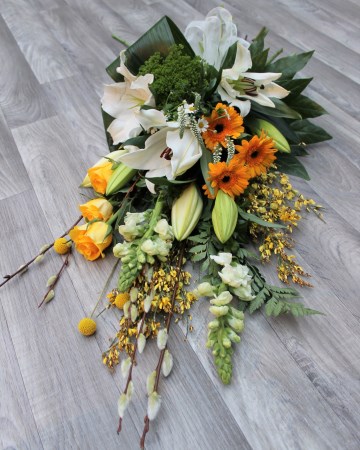 Hand Tied Sheaf Design - Ivory - Yellow - Lily - Rose - Germini
