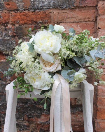 Bridal Bouquet Featuring - Ivory Peony - White O'Hara Rose - Astrantia - Ranunculus & Astilbe 