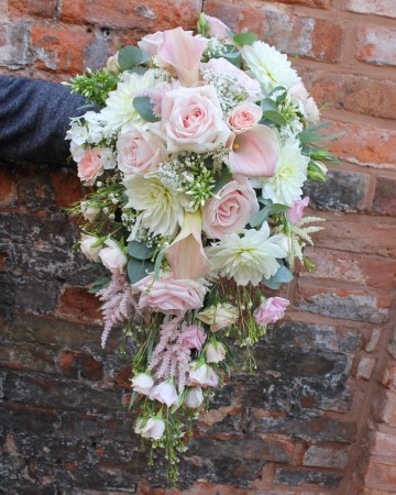 Bridal Bouquet Featuring - Sweet Avalanche Rose - Dhalia - Calla Lilly - Gypsophila - Astilbe - Lisianthus - Waxflower & Eucalyptus 