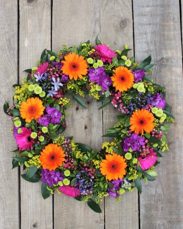 mixed wreath design - vibrant mixed flowers 