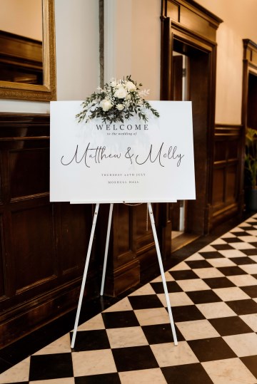 flowers for welcome sign - entrance of moxhull hall hotel 
