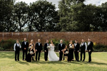 wedding at Thorpe Garden -ivory and white flowers featuring Avalanche Roses, Gypsophilia, Ammi Marjus, Lisianthus and Eucalyptus - Ivory Bridal Bouquet and Bridesmaids Bouquet - Black tie wedding 