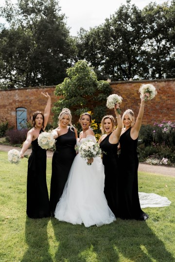 wedding at Thorpe Garden -ivory and white flowers featuring Avalanche Roses, Gypsophilia, Ammi Marjus, Lisianthus and Eucalyptus - Ivory Bridal Bouquet and Bridesmaids Bouquet - Black tie wedding